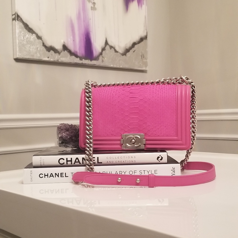 Rare & Authentic Chanel hot pink python handbag